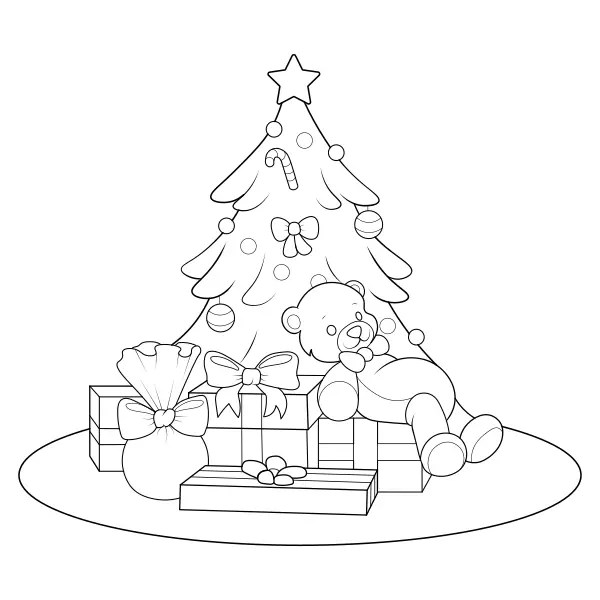 Kerstboom en cadeautjes | Online kleurplaten voor kinderen
