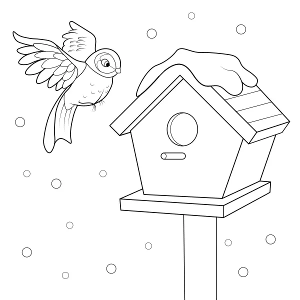 Vogelhuisje met vogel | Online kleurplaten voor kinderen