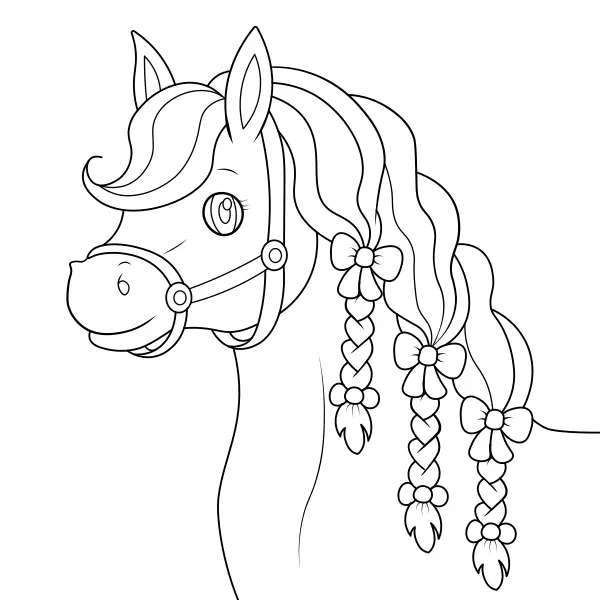 Een paard met vlechten | Online kleurplaten voor kinderen