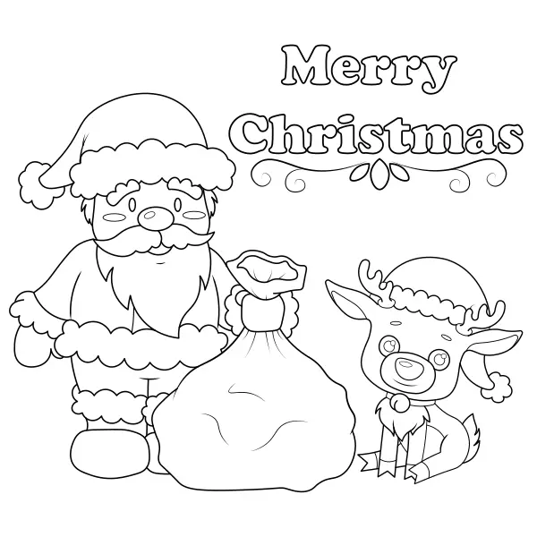 De kerstman met een rendier | Online kleurplaten voor kinderen