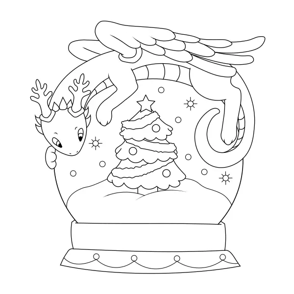 Een draak op een kerstbal | Online kleurplaten voor kinderen