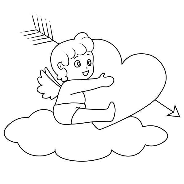 Cupido op een wolk | Online kleurplaten voor kinderen