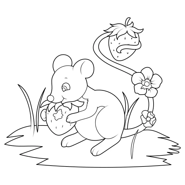 Muis met aardbei | Online kleurplaten voor kinderen