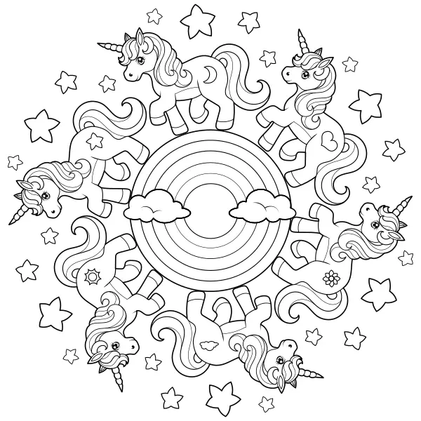 Mandala met eenhoorns | Online kleurplaten voor kinderen