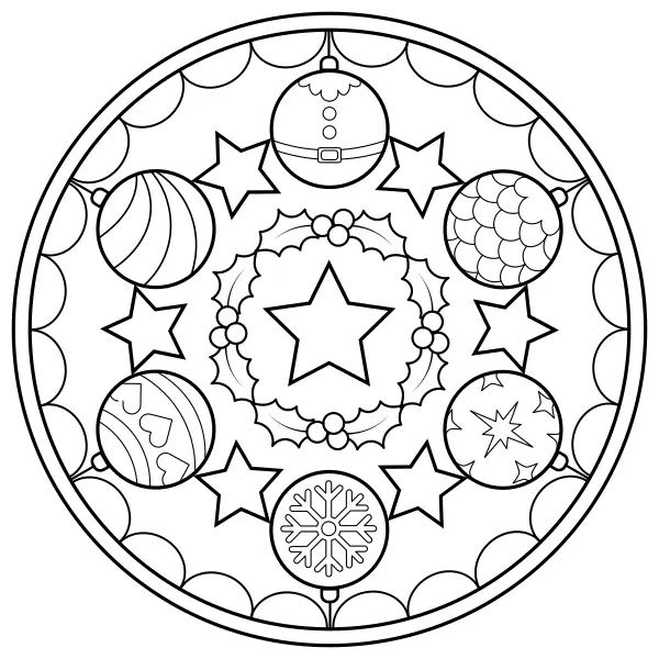Mandala met kerstballen | Online kleurplaten voor kinderen
