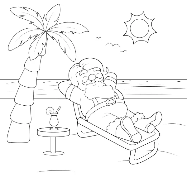 De kerstman op vakantie | Online kleurplaten voor kinderen