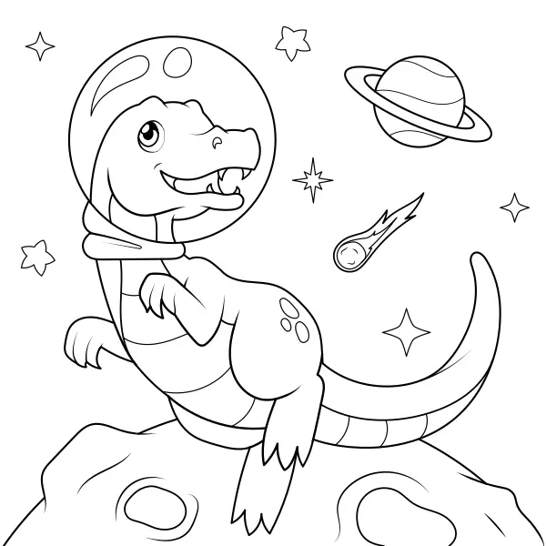 Een dinosaurus in de ruimte | Online kleurplaten voor kinderen
