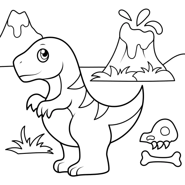 De dinosaurus en de vulkaan | Online kleurplaten voor kinderen