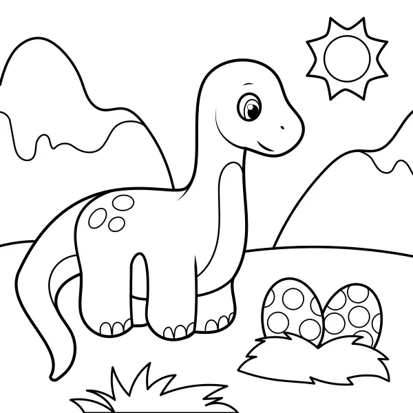 De dinosaurus bewaakt de eieren | Online kleurplaten voor kinderen