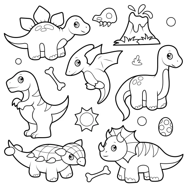 Verzameling van dinosaurussen | Online kleurplaten voor kinderen