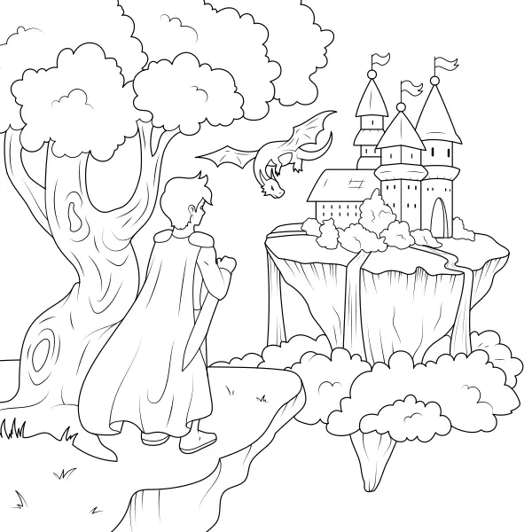 Het kasteel in de wolken | Online kleurplaten voor kinderen