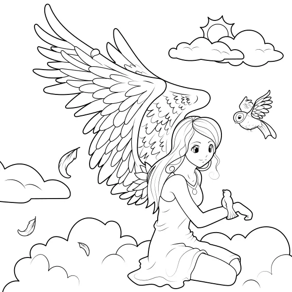 Een engel in de wolken | Online kleurplaten voor kinderen