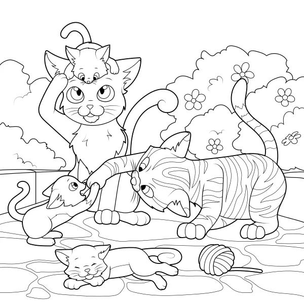 De kattenfamilie | Online kleurplaten voor kinderen