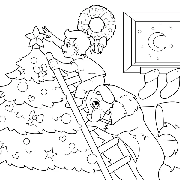 De kerstboom versieren | Online kleurplaten voor kinderen
