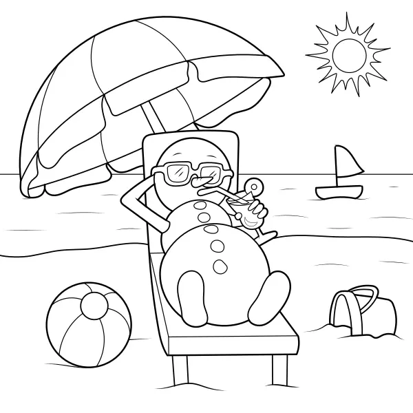 Sneeuwpop op het strand | Online kleurplaten voor kinderen