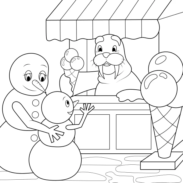 Sneeuwpoppen kopen ijs | Online kleurplaten voor kinderen