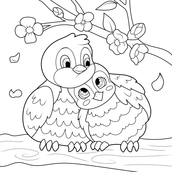 Vogels op een tak | Online kleurplaten voor kinderen