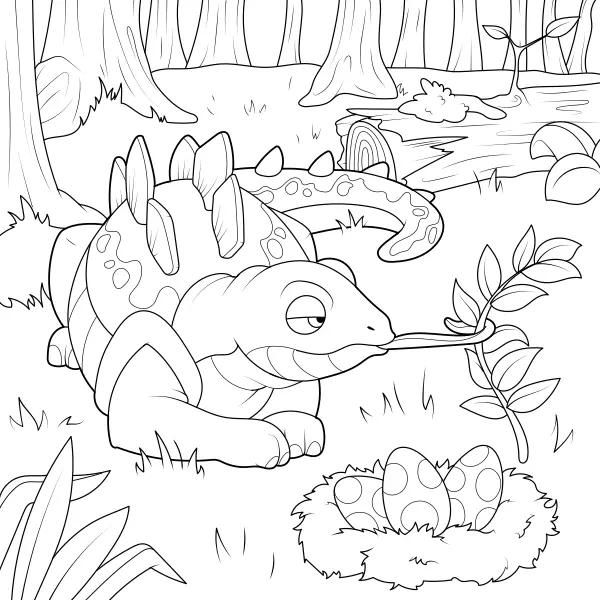 De Stegosaurus in het bos | Online kleurplaten voor kinderen