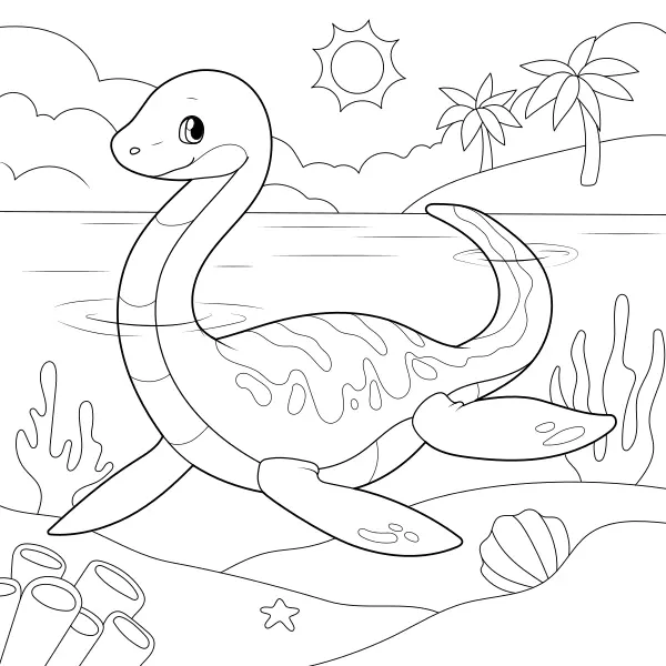 Een plesiosaurus in de zee | Online kleurplaten voor kinderen