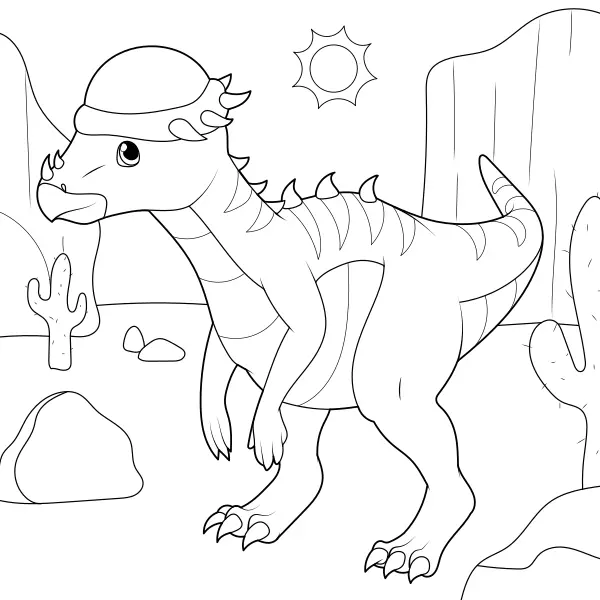 Een Pachycephalosaurus in de woestijn | Online kleurplaten voor kinderen