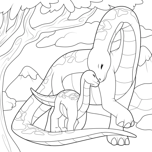 De familie van de diplodocus | Online kleurplaten voor kinderen
