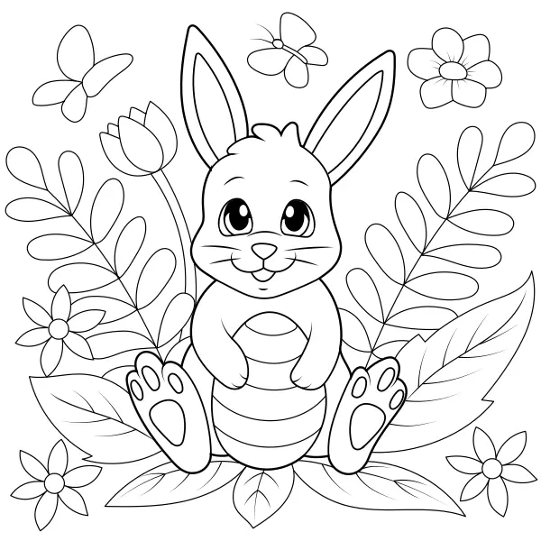 De paashaas, een ei en bloemen | Online kleurplaten voor kinderen
