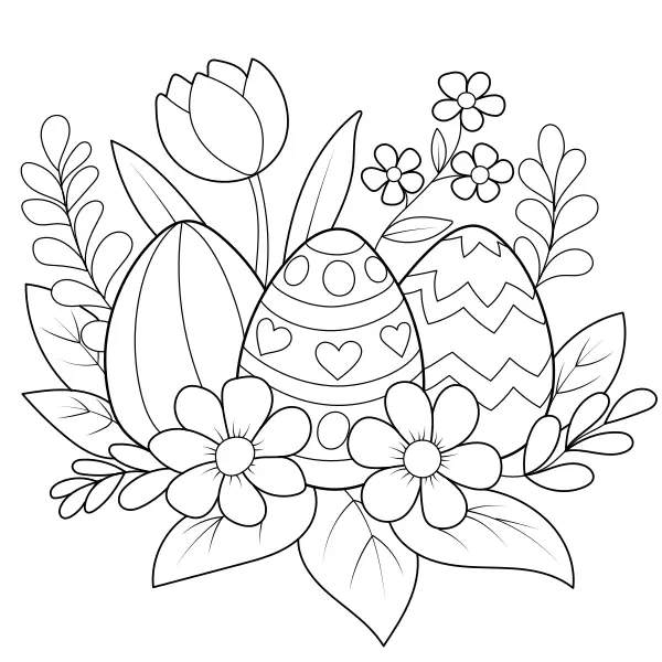 Paaseieren tussen de bloemen | Online kleurplaten voor kinderen
