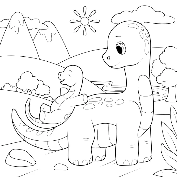 De dinosaurussen spelen | Online kleurplaten voor kinderen