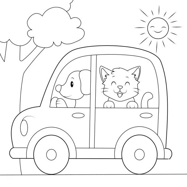 Auto met dieren | Online kleurplaten voor kinderen