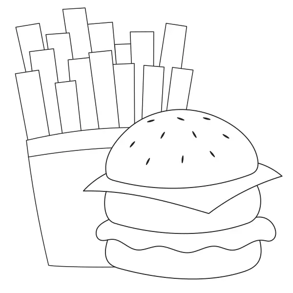 Hamburger met frietjes | Online kleurplaten voor kinderen