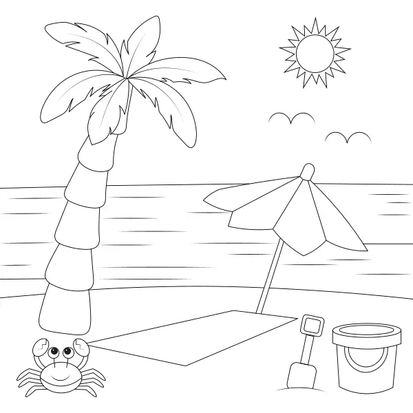 Strand met parasol | Online kleurplaten voor kinderen