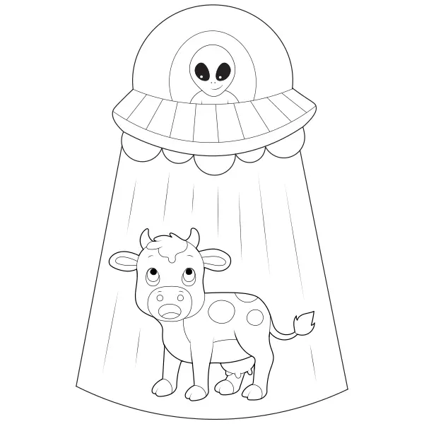 Een buitenaards wezen ontvoert een koe | Online kleurplaten voor kinderen