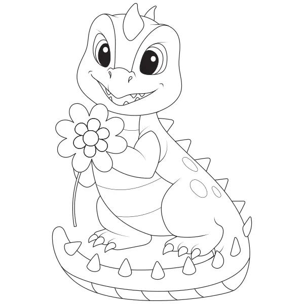 Dinosaurus met een bloem | Online kleurplaten voor kinderen
