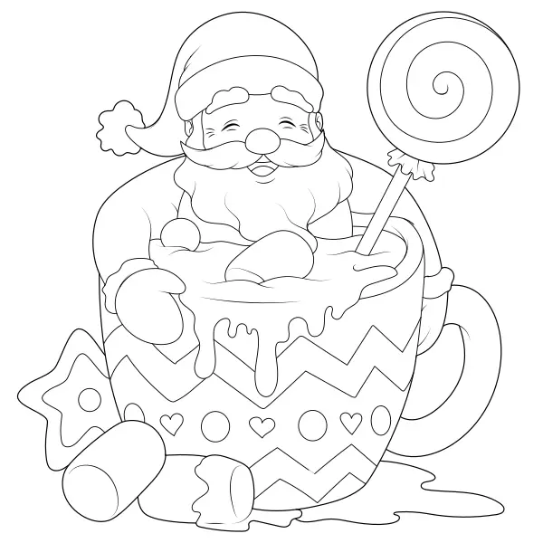 De kerstman in een zoete beker | Online kleurplaten voor kinderen