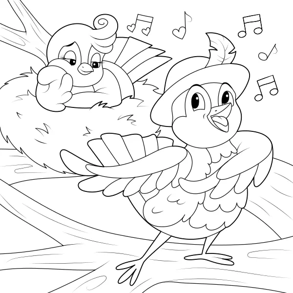 De vogel zingt een liedje | Online kleurplaten voor kinderen