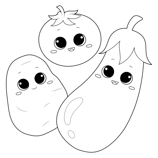 Aubergine, tomaat en aardappel | Online kleurplaten voor kinderen