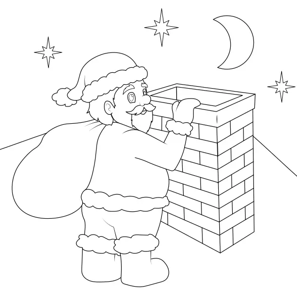 De Kerstman bij de schoorsteen | Online kleurplaten voor kinderen
