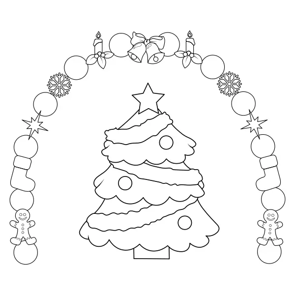 Kerstboom in een lijst | Online kleurplaten voor kinderen