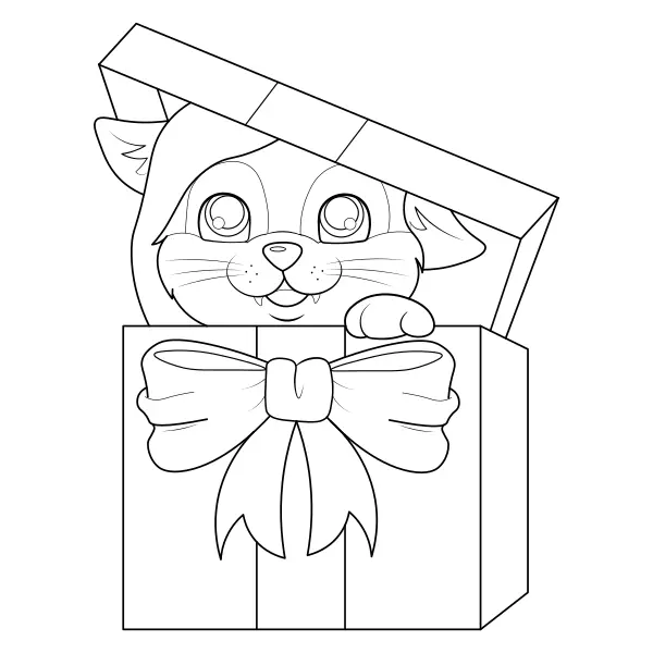 Een kat als cadeau | Online kleurplaten voor kinderen