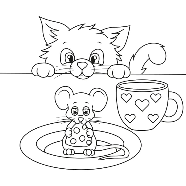 De kat en de muis | Online kleurplaten voor kinderen