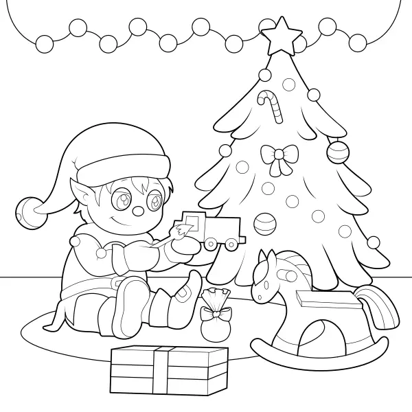 De kerstkabout maakt cadeautjes | Online kleurplaten voor kinderen