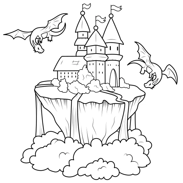 Het kasteel en de draken | Online kleurplaten voor kinderen