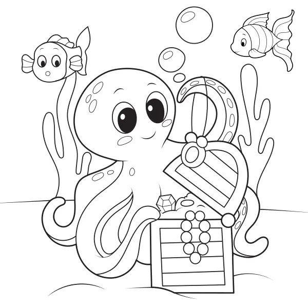 De octopus met de schat | Online kleurplaten voor kinderen
