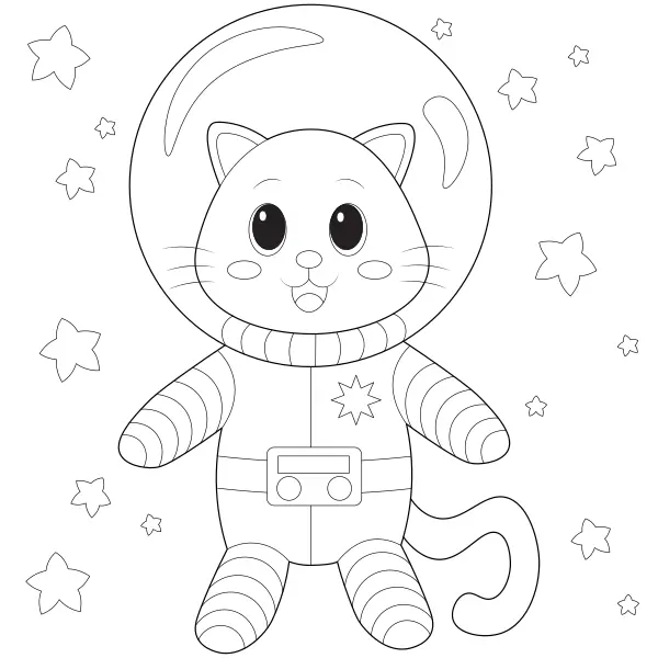 Een kat in de ruimte | Online kleurplaten voor kinderen