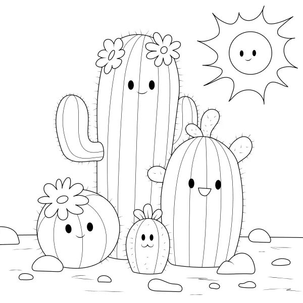 De cactusfamilie | Online kleurplaten voor kinderen